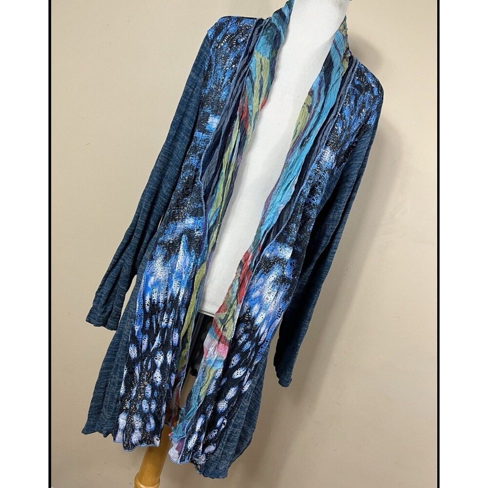 Aria A Cardigan Blue Open Front Lace Animal Print Long Sleeve Womens Sz XL Gyaru